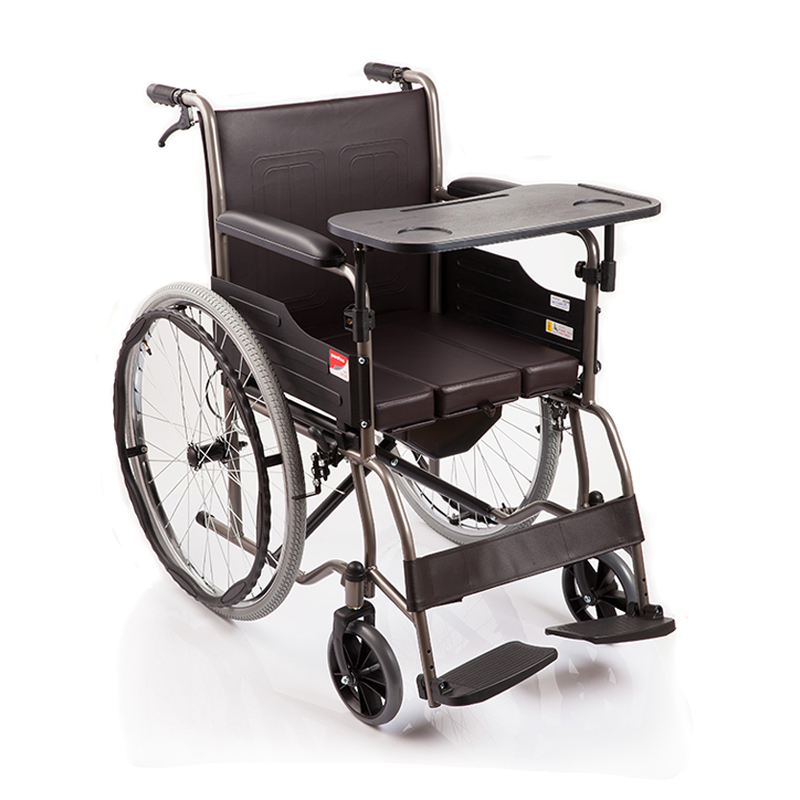 鱼跃yuwell H058B 手动轮椅车 (皮革护理型) 钢管加固软座护理带座便易清洗 可折叠老人坐便轮椅车